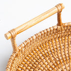 Hand Woven Round Rattan Serving Tray Bread Fruit Dessert Snack Basket with Handles Diameter 22cm Height 3cm