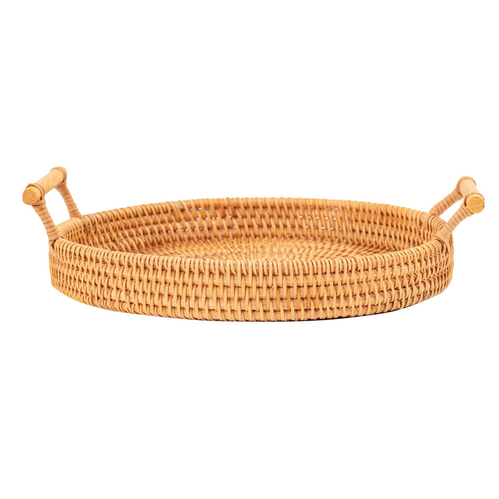 Hand Woven Round Rattan Serving Tray Bread Fruit Dessert Snack Basket with Handles 3 Piece Set