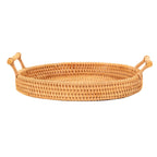 Hand Woven Round Rattan Serving Tray Bread Fruit Dessert Snack Basket with Handles 3 Piece Set