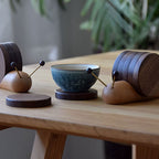 Wood Mug Coaster Heat Insulation Cute Snail Shape 5pcs Wooden Round Coasters with Magnet