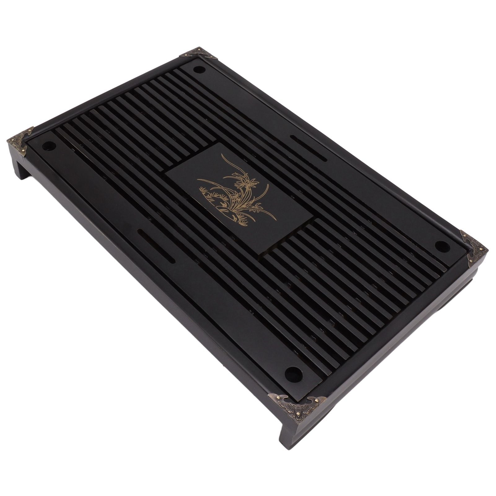Gongfu Tea Tray Water Storage Drainage Home Decoration Ornament Serving Tray for Office Black