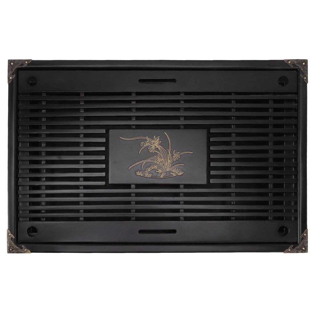 Gongfu Tea Tray Water Storage Drainage Home Decoration Ornament Serving Tray for Office Black