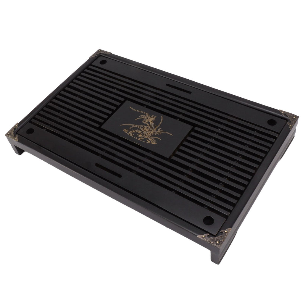 Gongfu Tea Tray Water Storage Drainage Home Decoration Ornament Serving Tray for Office Black