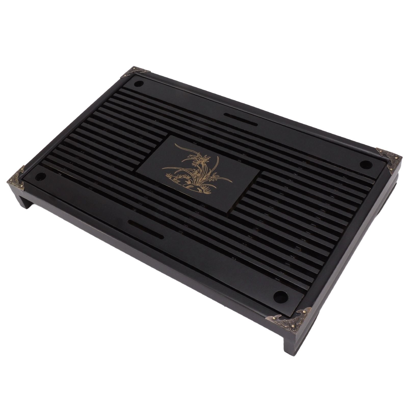 Gongfu Tea Tray Water Storage Drainage Home Decoration Ornament Serving Tray for Office Black