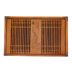Kungfu Tea Tray Chinese Gongfu Tea Tray Drainage Water Storage Wood Tea Table with Drain Pipe Yellow Orchid
