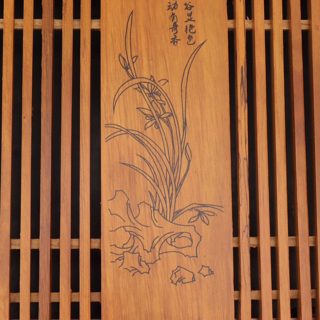 Kungfu Tea Tray Chinese Gongfu Tea Tray Drainage Water Storage Wood Tea Table with Drain Pipe Yellow Orchid