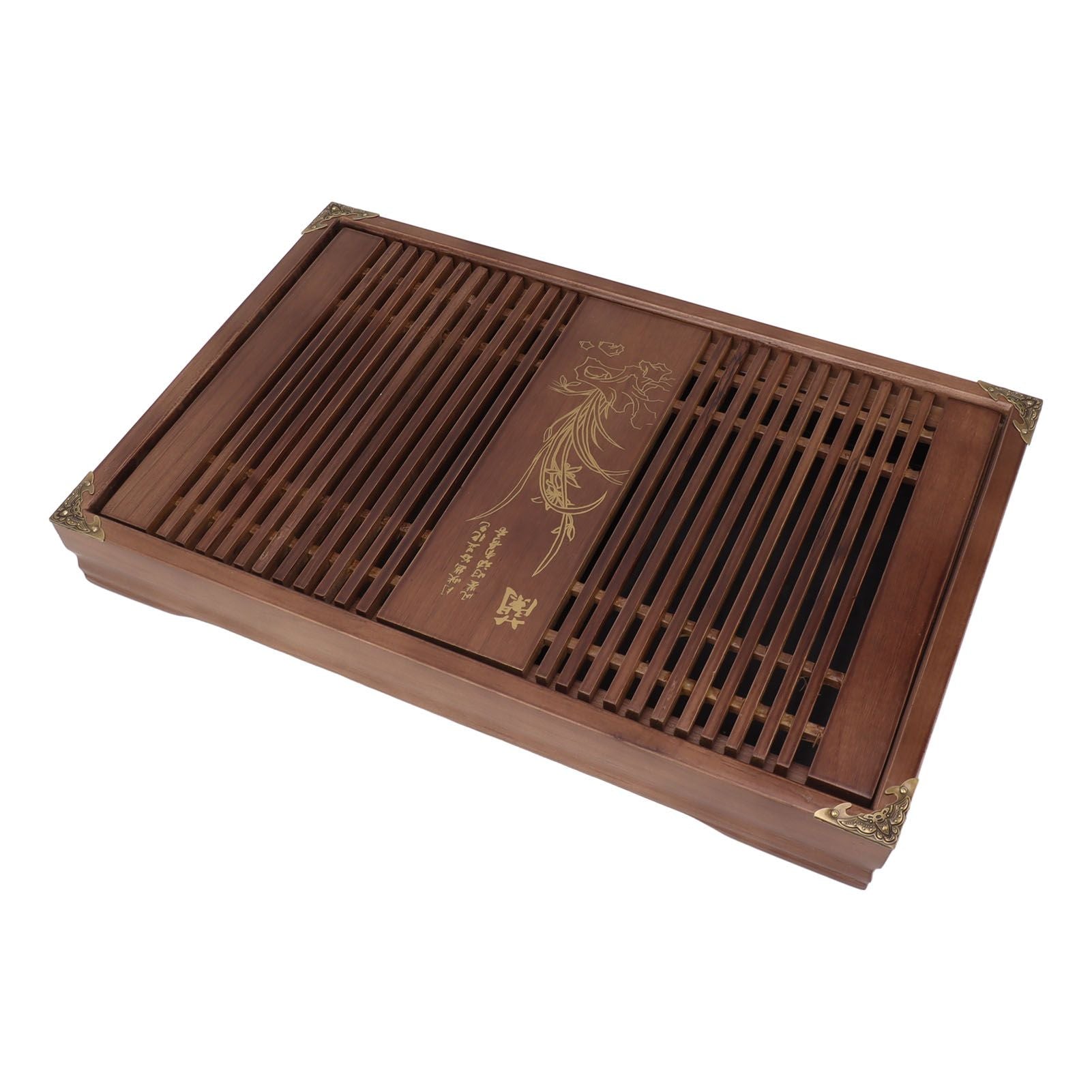 Kungfu Tea Tray Chinese Gongfu Tea Tray Drainage Water Storage Wood Tea Table with Drain Pipe Light Black Orchid