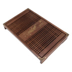 Kungfu Tea Tray Chinese Gongfu Tea Tray Drainage Water Storage Wood Tea Table with Drain Pipe Light Black Orchid
