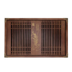 Kungfu Tea Tray Chinese Gongfu Tea Tray Drainage Water Storage Wood Tea Table with Drain Pipe Light Black Orchid