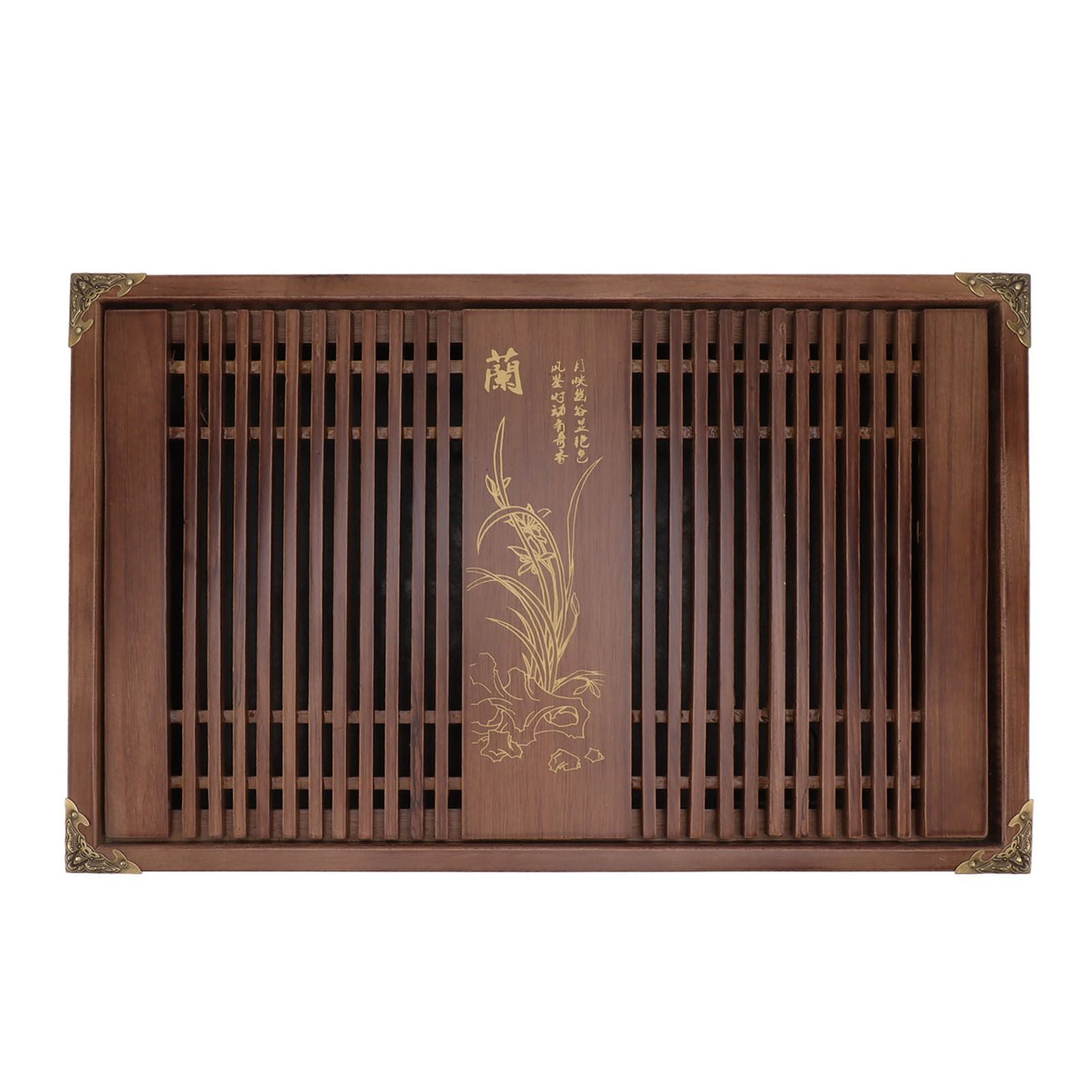Kungfu Tea Tray Chinese Gongfu Tea Tray Drainage Water Storage Wood Tea Table with Drain Pipe Light Black Orchid