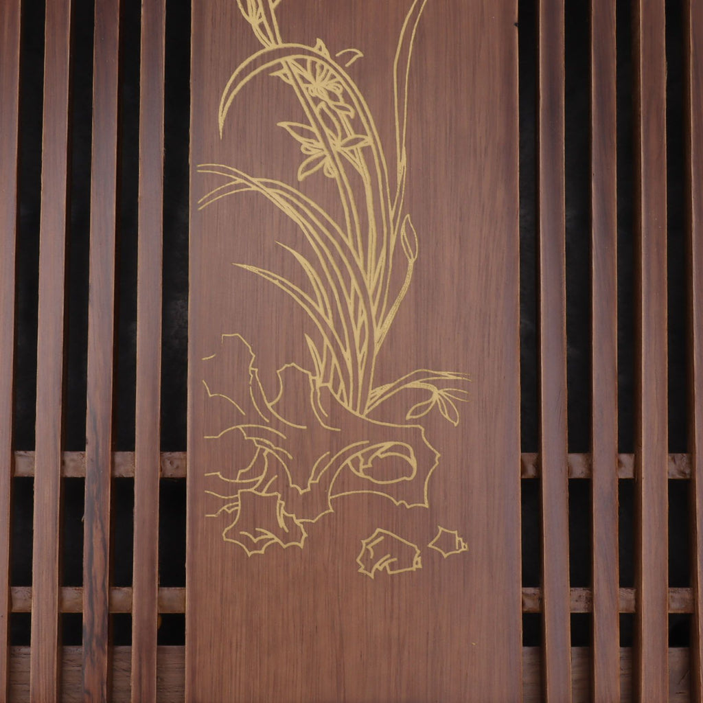 Kungfu Tea Tray Chinese Gongfu Tea Tray Drainage Water Storage Wood Tea Table with Drain Pipe Light Black Orchid
