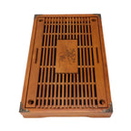 Chinese Style Kongfu Tea Tray Wooden Teaboard Drainage Water Storage Serving Tray Orchid Pattern Yellow