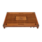 Chinese Style Kongfu Tea Tray Wooden Teaboard Drainage Water Storage Serving Tray Orchid Pattern Yellow