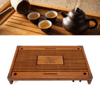 Chinese Style Kongfu Tea Tray Wooden Teaboard Drainage Water Storage Serving Tray Orchid Pattern Yellow