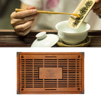Chinese Style Kongfu Tea Tray Wooden Teaboard Drainage Water Storage Serving Tray Orchid Pattern Yellow