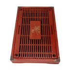 Chinese Style Kongfu Tea Tray Wooden Teaboard Drainage Water Storage Serving Tray Orchid Pattern Dark Red