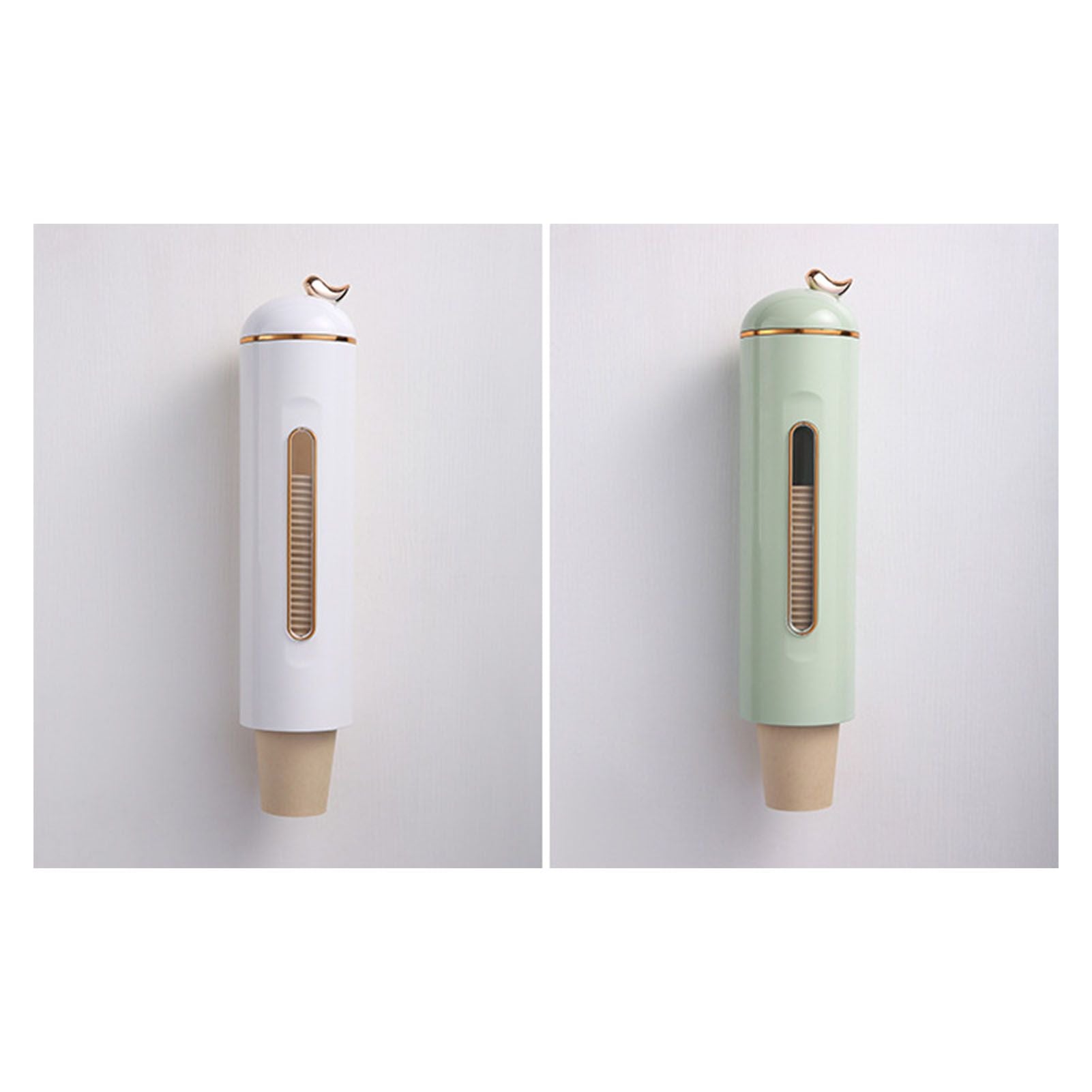 Paper Cup Dispenser Wall Mounted Pull Type Water Cup Holder Dispenser with Transparent Window for Home Kitchen Office Grass Green