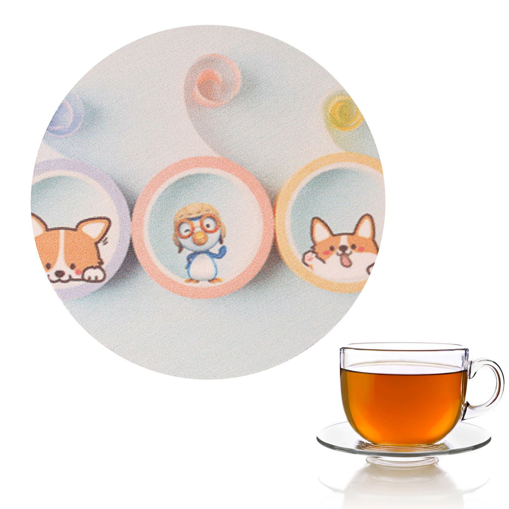 Round Cartoon Diatom Mud Coaster Water Absorbent Coaster Cutlery Insulation Anti Scalding Pad Marble Table Decor Flying Penguin