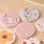 Round Cartoon Diatom Mud Coaster Water Absorbent Coaster Cutlery Insulation Anti Scalding Pad Marble Table Decor Flying Penguin