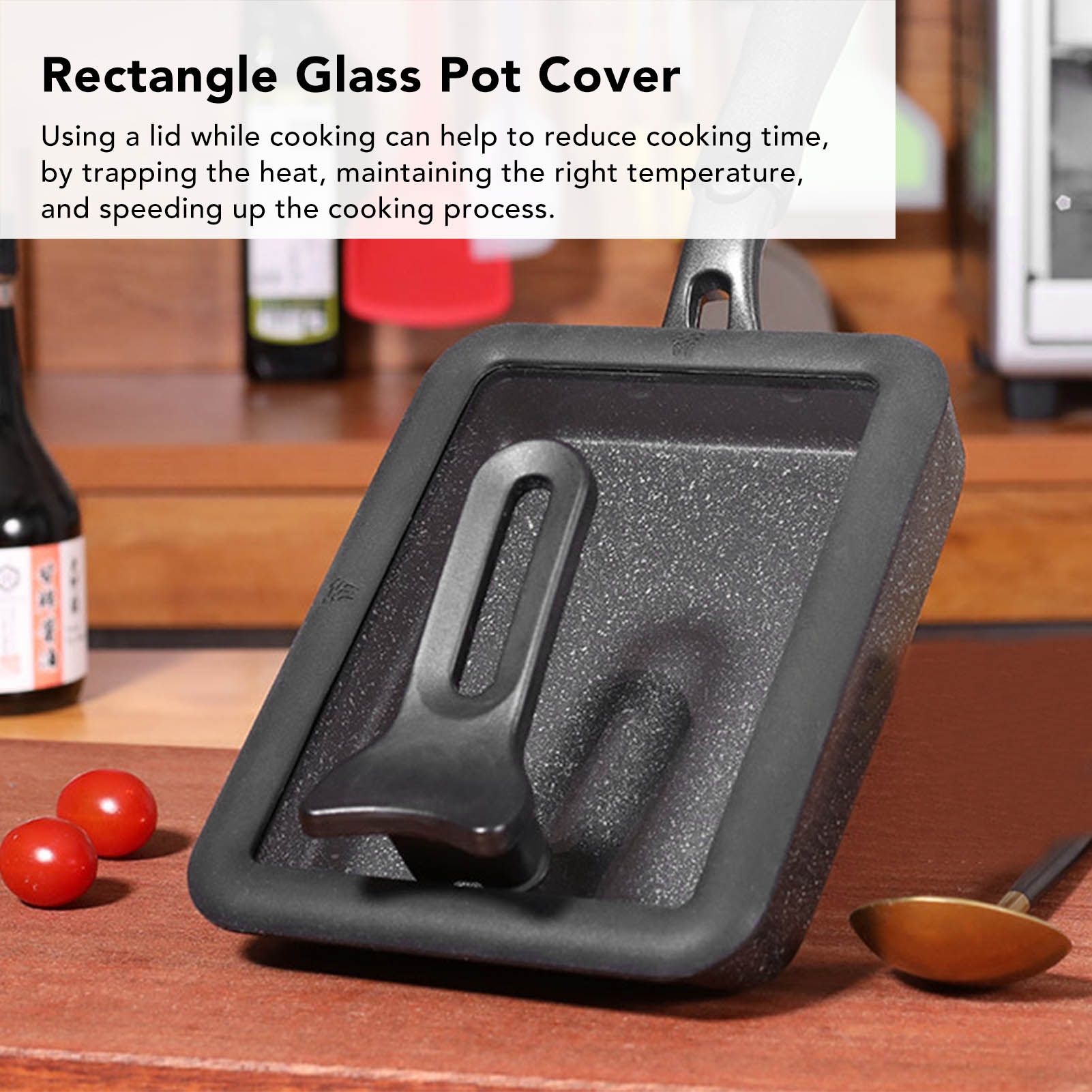 Rectangle Glass Pot Cover Thickened Standable Visible Silicone Rectangle Pan Lid Black 13 X 18cm / 5.1 X 7.1in
