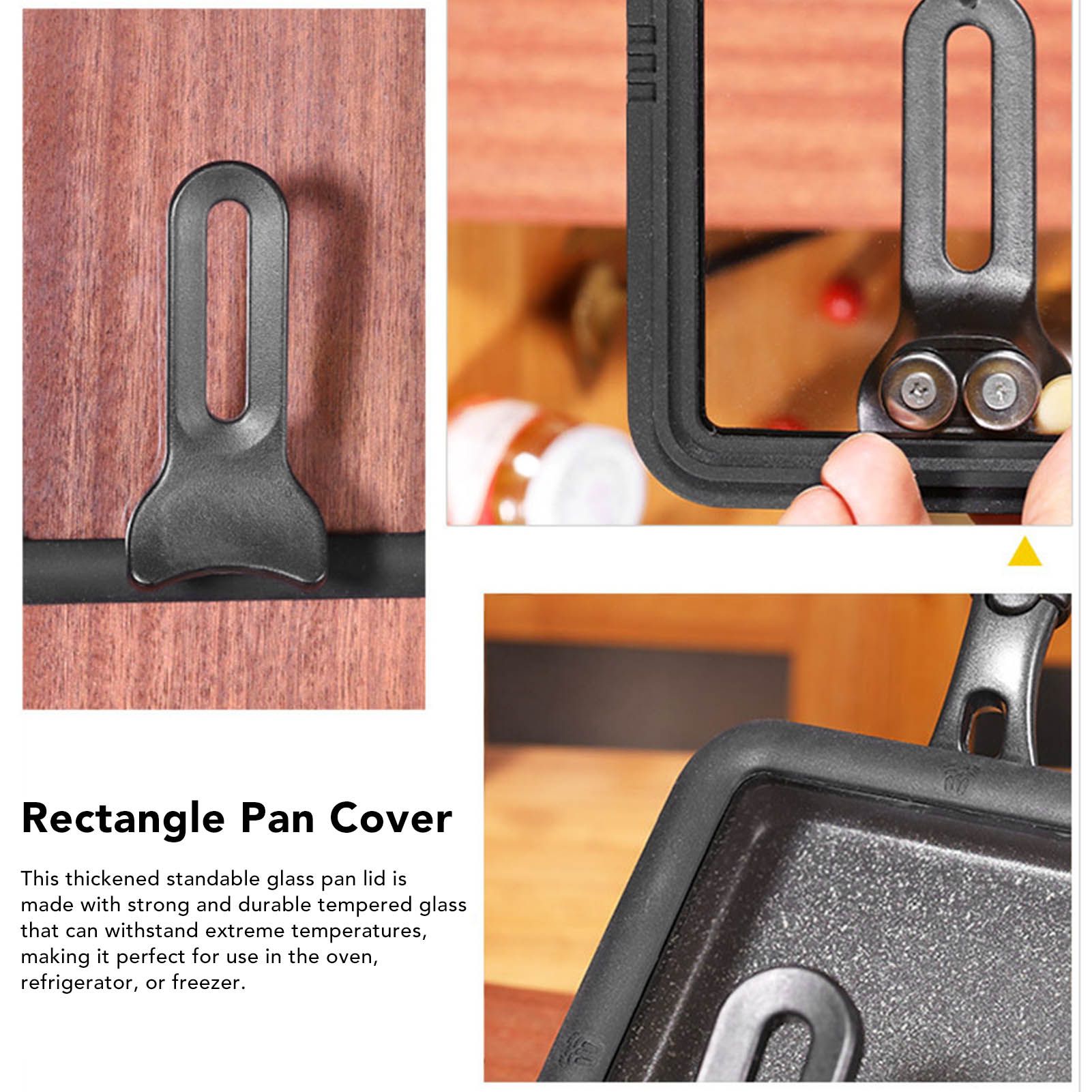 Rectangle Glass Pot Cover Thickened Standable Visible Silicone Rectangle Pan Lid Black 15 X 18cm / 5.9 X 7.1in