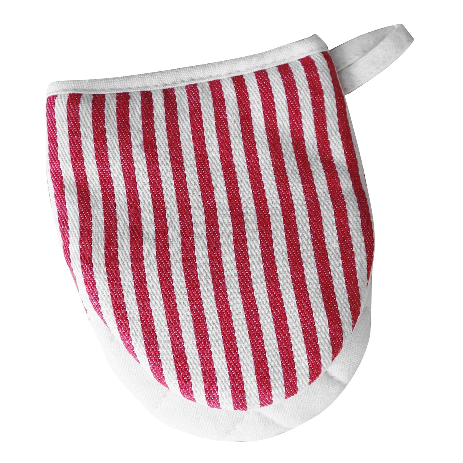 Microwave Oven Gloves Heat Resistant Stripe Pattern Thick Cotton Oven Mitts with Lanyard Red