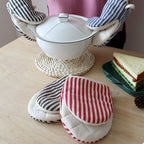 Microwave Oven Gloves Heat Resistant Stripe Pattern Thick Cotton Oven Mitts with Lanyard Red
