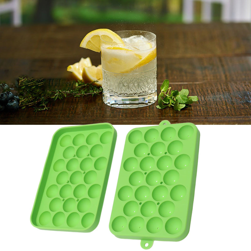 25 Grid Ice Cube Tray Easy Release Silicone Ice Ball Maker Mold Mini Round Ice Sphere Tray with Lid Green