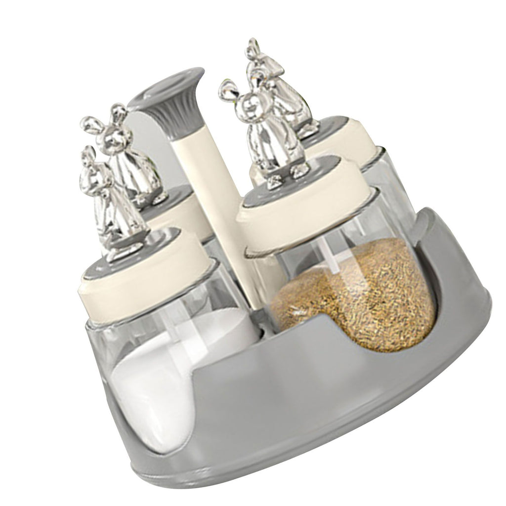 Rotating Spice Rack Salt Shaker with Lid Glass Flavoring Bottle for Kitchen Restaurant Home Gray