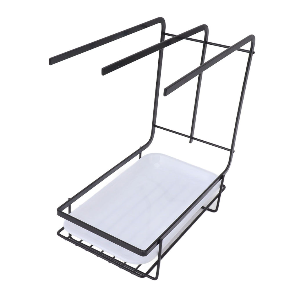 Sponge Holder with Drain Pan Quick Drying Hollow Bottom Rustproof Dishcloth Drying Rack for Kitchen Bathroom Sink Black