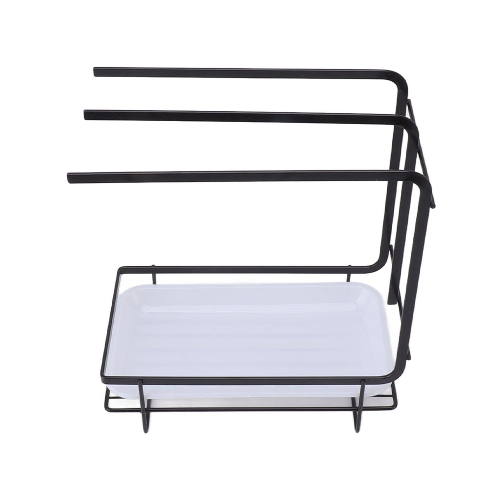 Sponge Holder with Drain Pan Quick Drying Hollow Bottom Rustproof Dishcloth Drying Rack for Kitchen Bathroom Sink Black