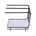 Sponge Holder with Drain Pan Quick Drying Hollow Bottom Rustproof Dishcloth Drying Rack for Kitchen Bathroom Sink Black