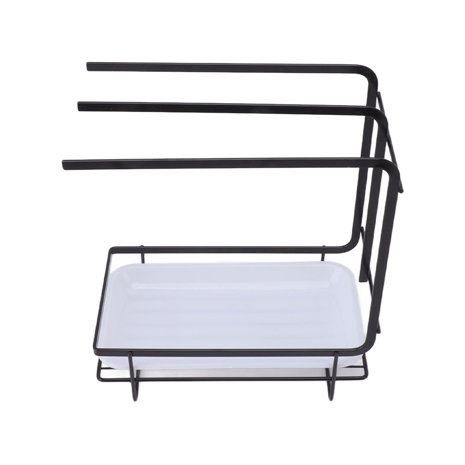 Sponge Holder with Drain Pan Quick Drying Hollow Bottom Rustproof Dishcloth Drying Rack for Kitchen Bathroom Sink Black