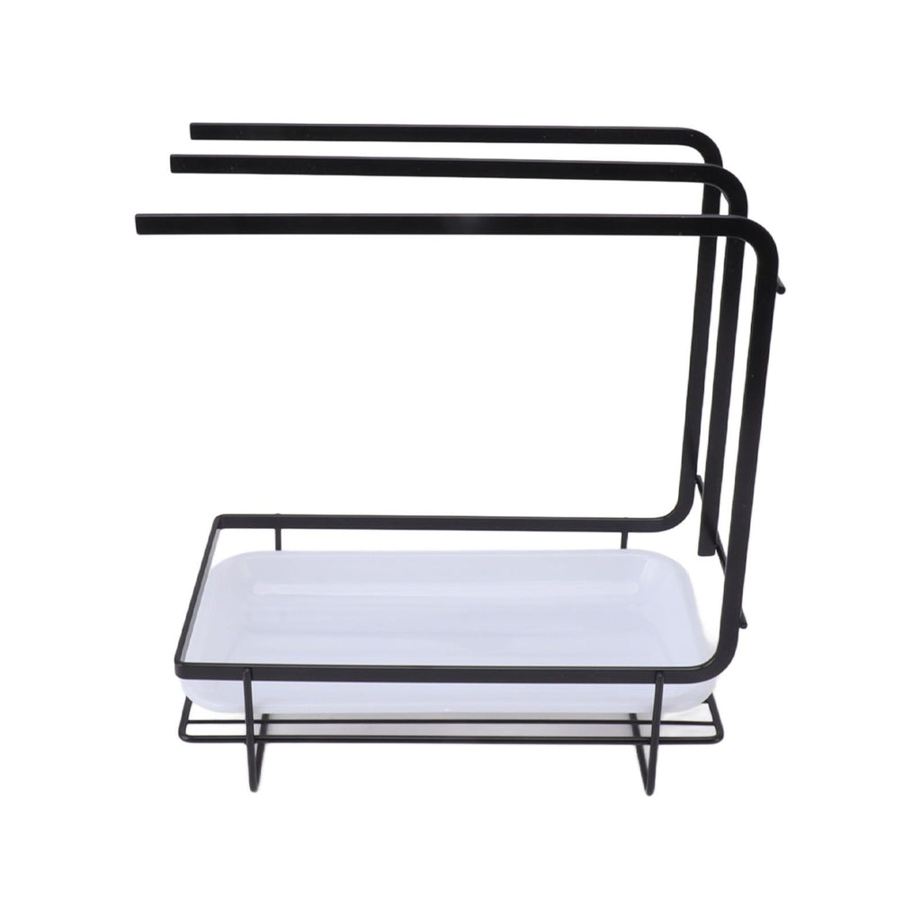 Sponge Holder with Drain Pan Quick Drying Hollow Bottom Rustproof Dishcloth Drying Rack for Kitchen Bathroom Sink Black