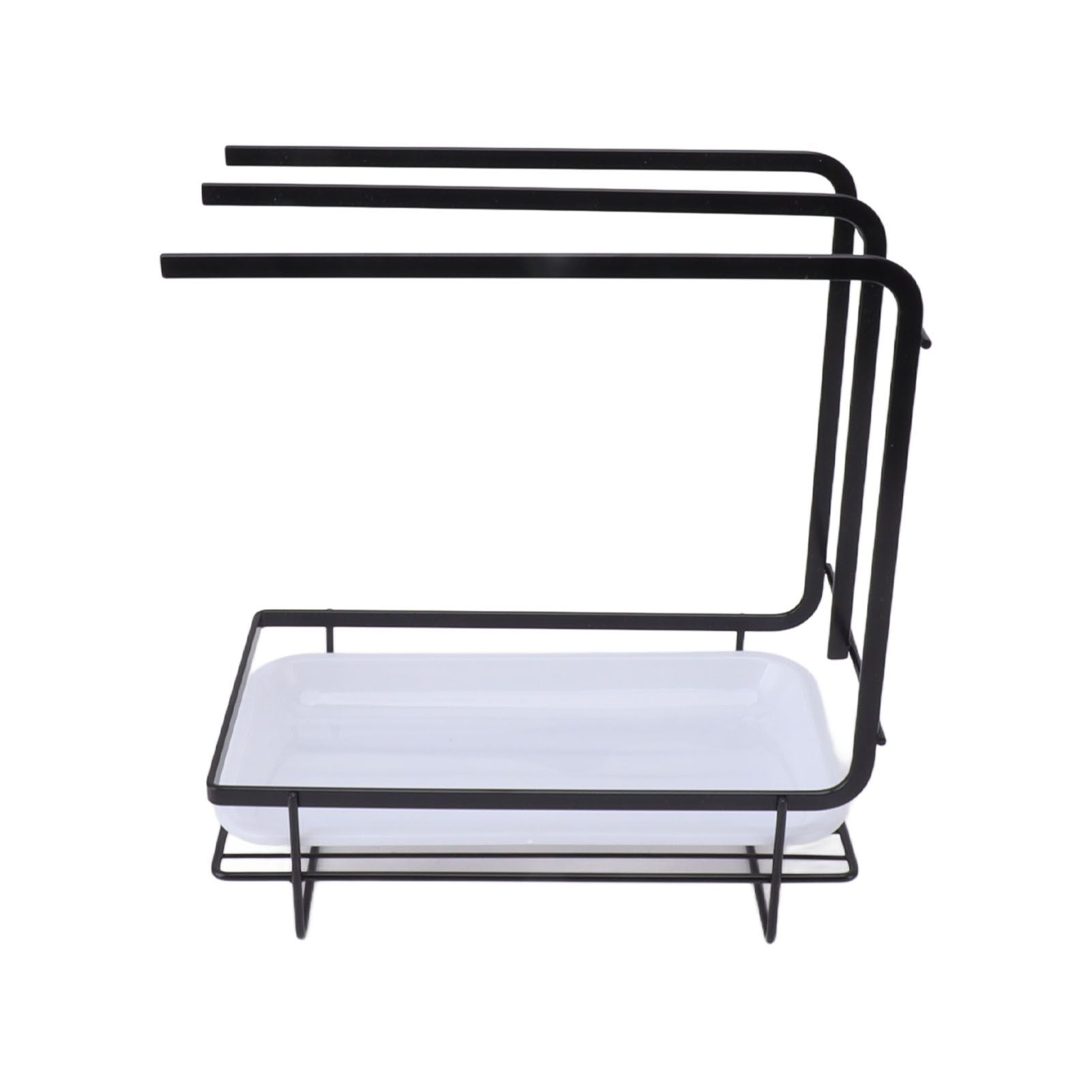 Sponge Holder with Drain Pan Quick Drying Hollow Bottom Rustproof Dishcloth Drying Rack for Kitchen Bathroom Sink Black