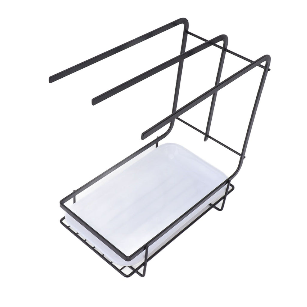 Sponge Holder with Drain Pan Quick Drying Hollow Bottom Rustproof Dishcloth Drying Rack for Kitchen Bathroom Sink Black