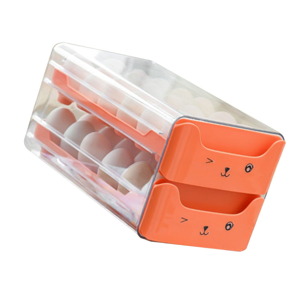 Double Layer Egg Drawer Transparent Lengthen Independent Slot Egg Holder Egg Storage Container for Refrigerator Orange
