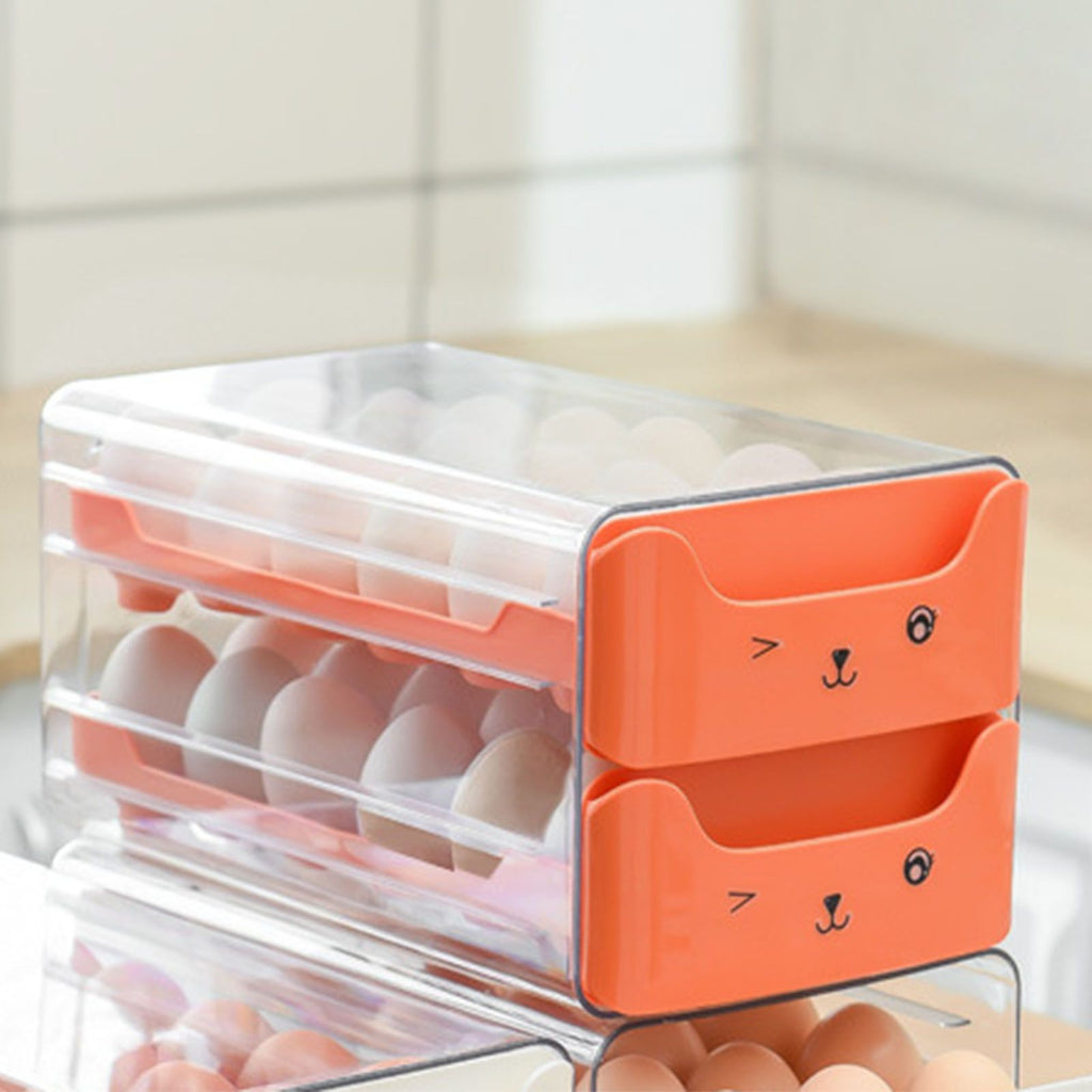 Double Layer Egg Drawer Transparent Lengthen Independent Slot Egg Holder Egg Storage Container for Refrigerator Orange