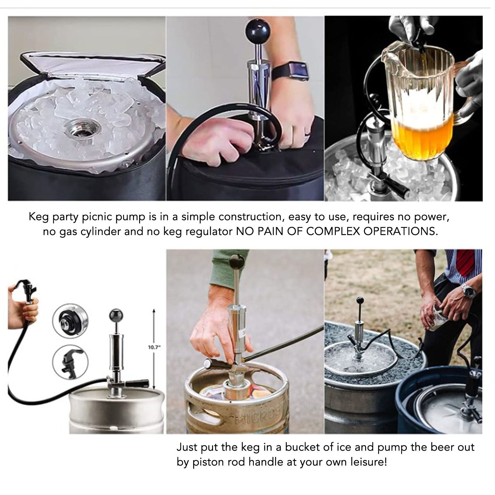 Beer Keg Pump 4inch Stainless Steel Keg Tap Hand Pump Picnic Beer Tap Kit for Homebrew Bars Restaurants Wedding