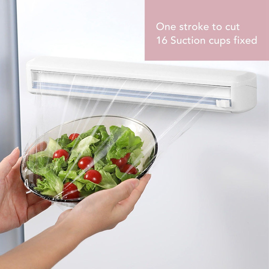 Plastic Wrap Organizer Cling Film Cutter Suction Cup Cling Film Cutting Box Adjustable Storage Cutting Box