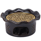 Teapot Warmer Ceramic Alloy Tea Warmer with Tea Light Holder Teapot Mat Hollow Out Flounce Design Black Copper Brown