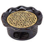 Teapot Warmer Ceramic Alloy Tea Warmer with Tea Light Holder Teapot Mat Hollow Out Flounce Design Black Copper Brown