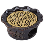 Teapot Warmer Ceramic Alloy Tea Warmer with Tea Light Holder Teapot Mat Hollow Out Flounce Design Black Copper Brown