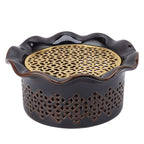 Teapot Warmer Ceramic Alloy Tea Warmer with Tea Light Holder Teapot Mat Hollow Out Flounce Design Black Copper Brown
