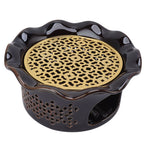 Teapot Warmer Ceramic Alloy Tea Warmer with Tea Light Holder Teapot Mat Hollow Out Flounce Design Black Copper Brown
