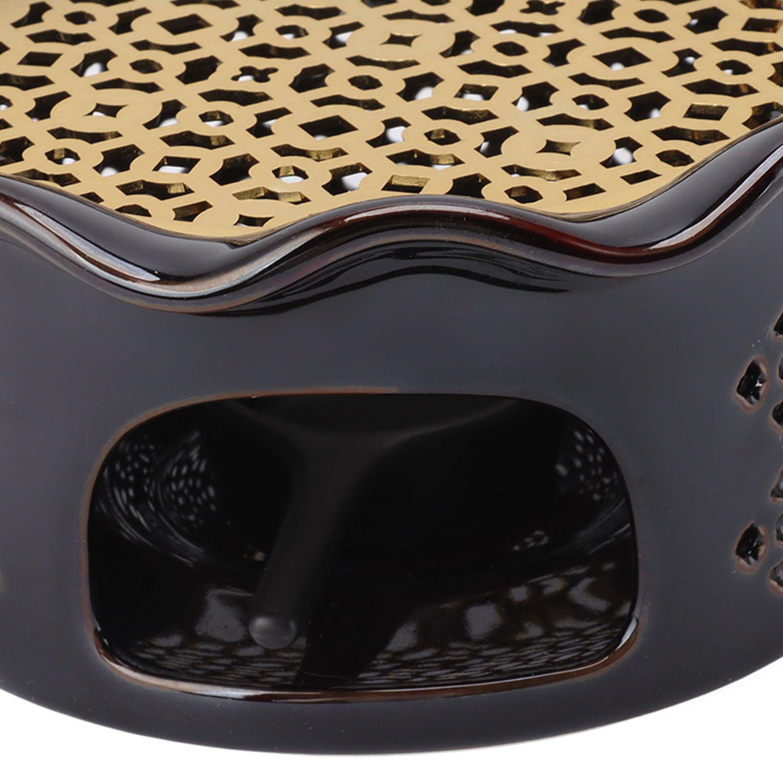 Teapot Warmer Ceramic Alloy Tea Warmer with Tea Light Holder Teapot Mat Hollow Out Flounce Design Black Copper Brown