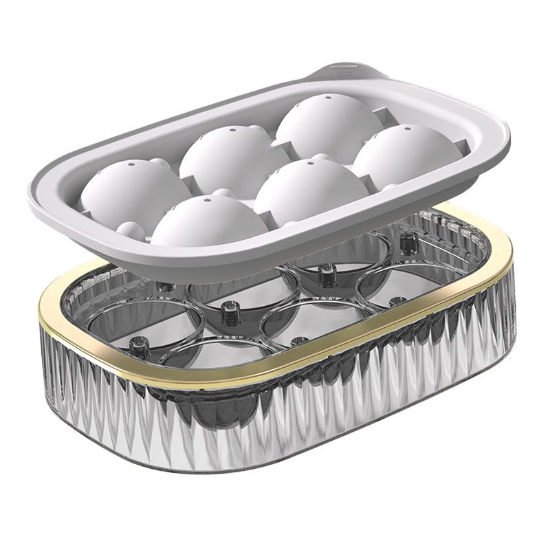 Ice Ball Maker Round Ice Cube Mold Tray for Home Bar Cocktails Bourbon Whiskey Drink Six Balls - White
