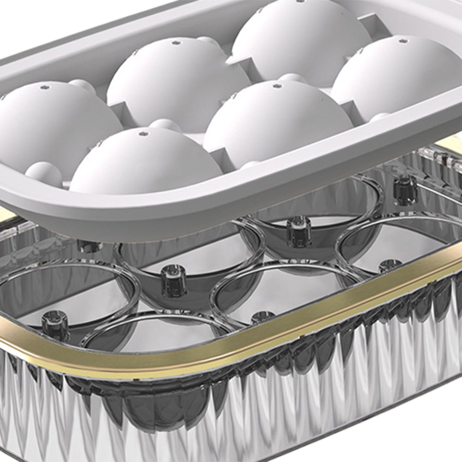 Ice Ball Maker Round Ice Cube Mold Tray for Home Bar Cocktails Bourbon Whiskey Drink Six Balls - White