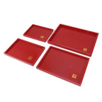 4Pcs Serving Tray Chinese Style Red Wedding Tea Coffee Snack Plate Wooden Fruit Candy Salver Square