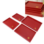 4Pcs Serving Tray Chinese Style Red Wedding Tea Coffee Snack Plate Wooden Fruit Candy Salver Square